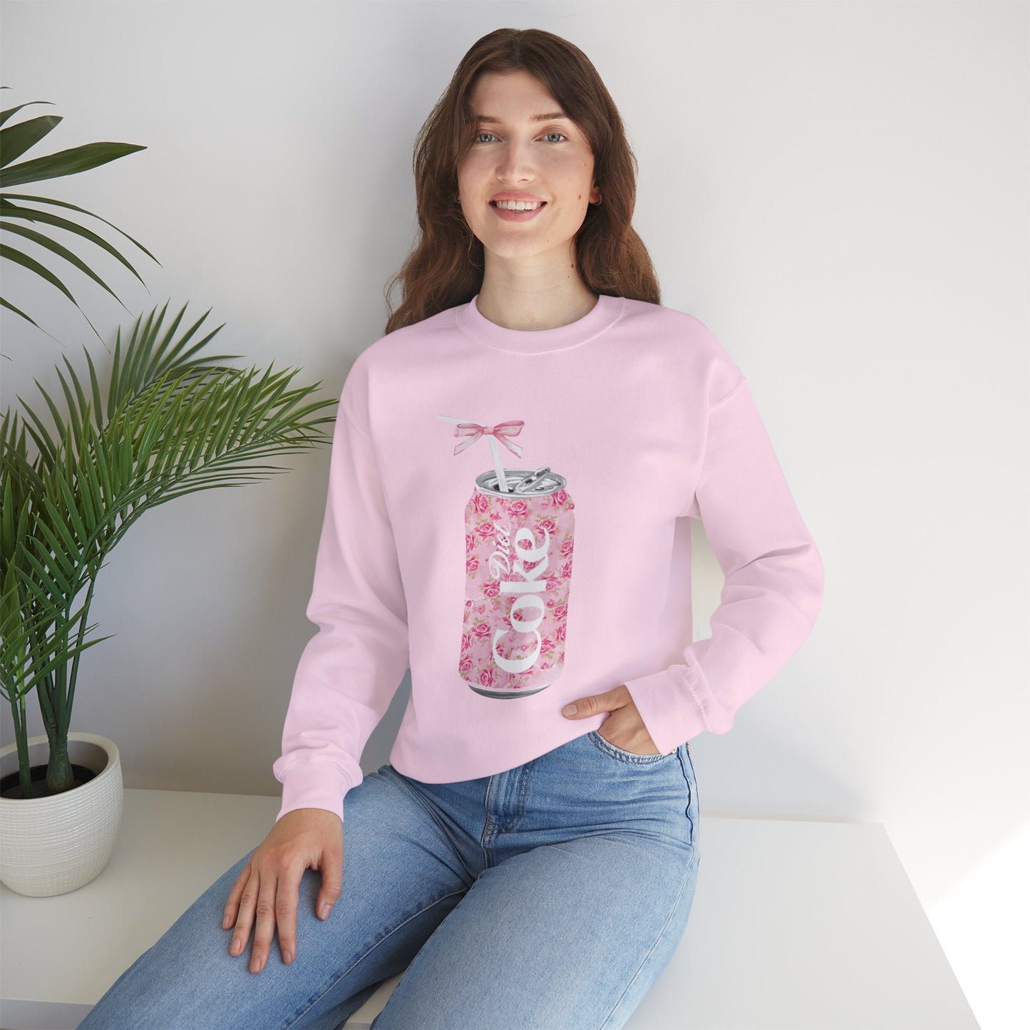 Diet Coke Pink Roses with Bow Crewneck