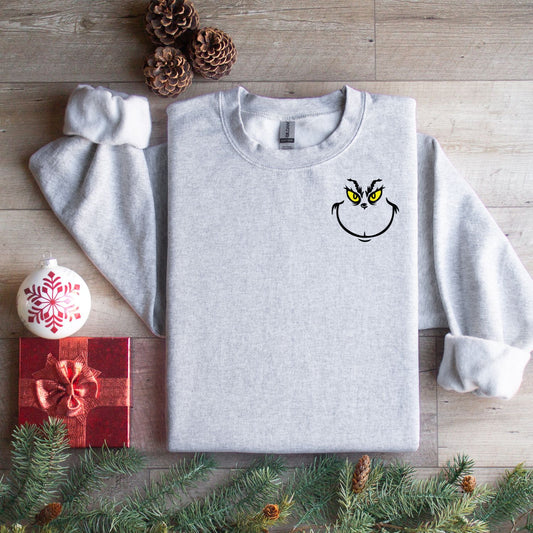 Grinch Face Embroidered Crew