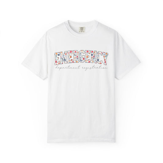 Emergency Department Registration Floral Unisex T-Shirt, Comfortable Casual Wear, Perfect for Gifts, Festive Occasions, Everyday Style