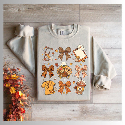 Thanksgiving Nurse Pumpkin Pie  Crew neck