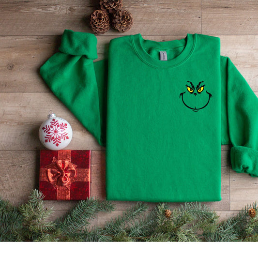 Grinch Face Embroidered Crew