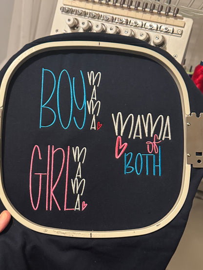 MAMA BOY GIRL BOTH EMBROIDERED SHIRT CREW SWEATSHIRT